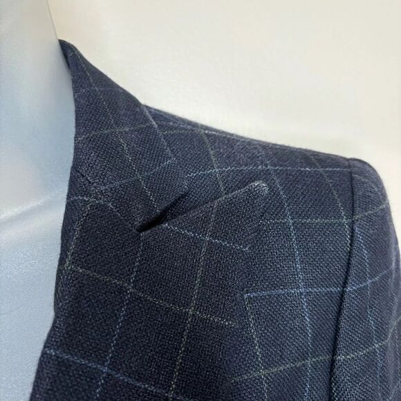 Armani Collection Made in Italy size 2 Navy Blue window pane print blazer wool - Picture 5 of 7
